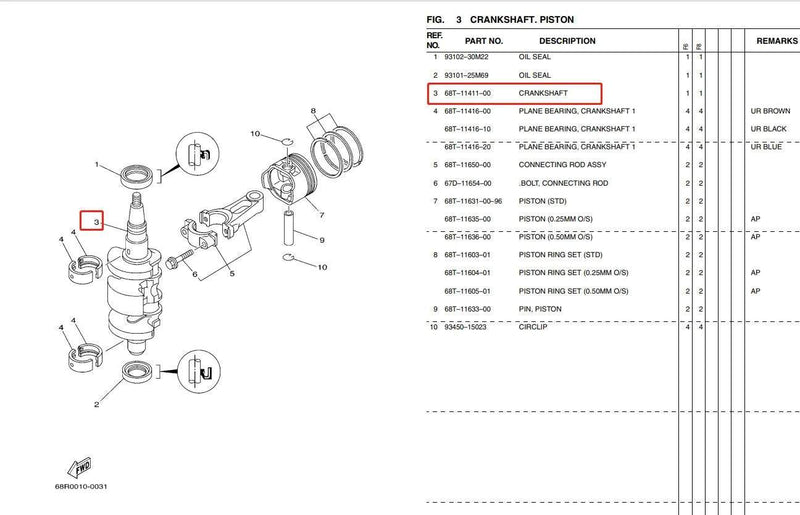 6AU-11411 Crankshaft For Yamaha Outboard Motor 4T F8 F9.9 6AU-11411-00;68T-11411-00