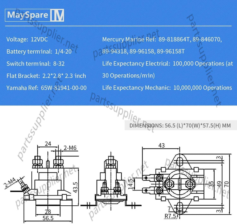 MaySpare 12V Power Trim Solenoid Switch For Mercury Mariner Outboard Motors 35-275 HP 89-846070 89-94318 MerCruiser 89-96158T