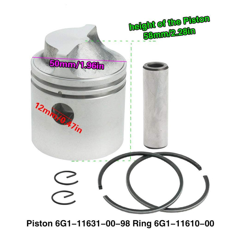 6G1-11631 & 6G1-11610 Piston with Ring STD Kit For Yamaha Outboard Motor 2T 6HP 8HP; 6G1-11631-00-98 ;6G1-11610-00 Dia.:50mm