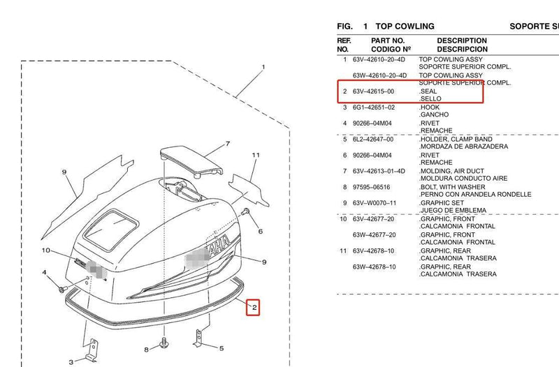 63V-42615 Rubber Seal For Yamaha 2t Outboard Motor Parts 9.9HP 15HP 63V Top Cowling using UV anti-aging 63V-42615-00