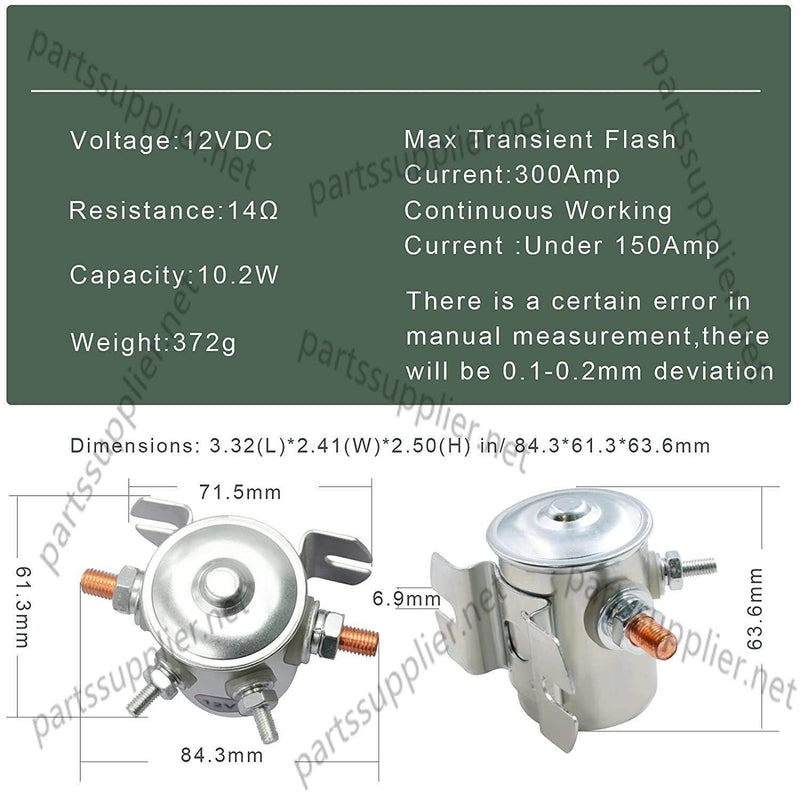 12V 300A Solenoid Relay Relay Compatible with Johnson Electric 5118840, 5051189, 5118940, SO51188