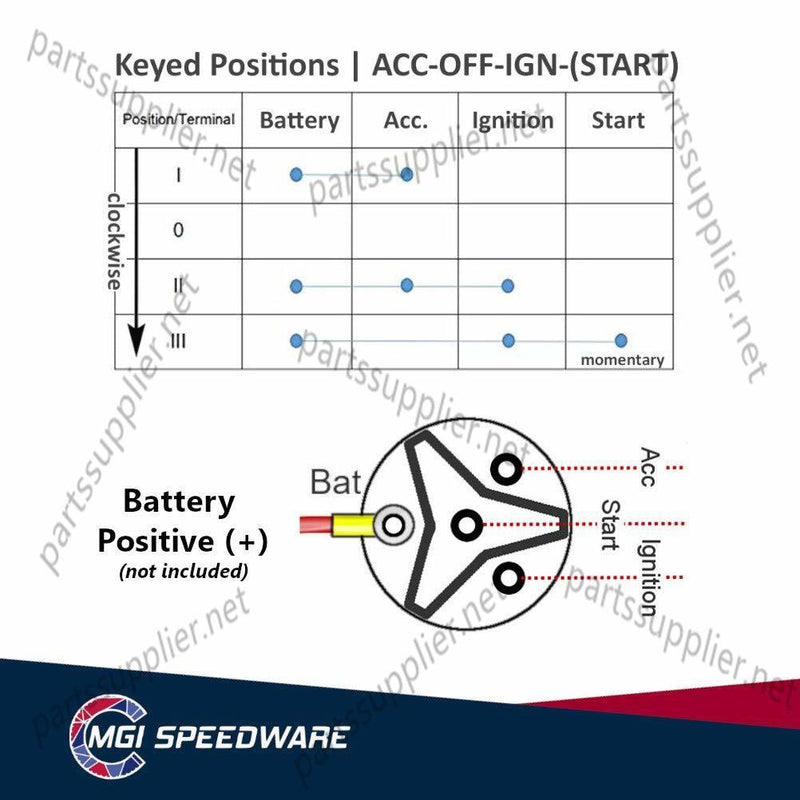 4-Position Universal Ignition Key Switch 12v, Acc/Off/IGN/(Start)